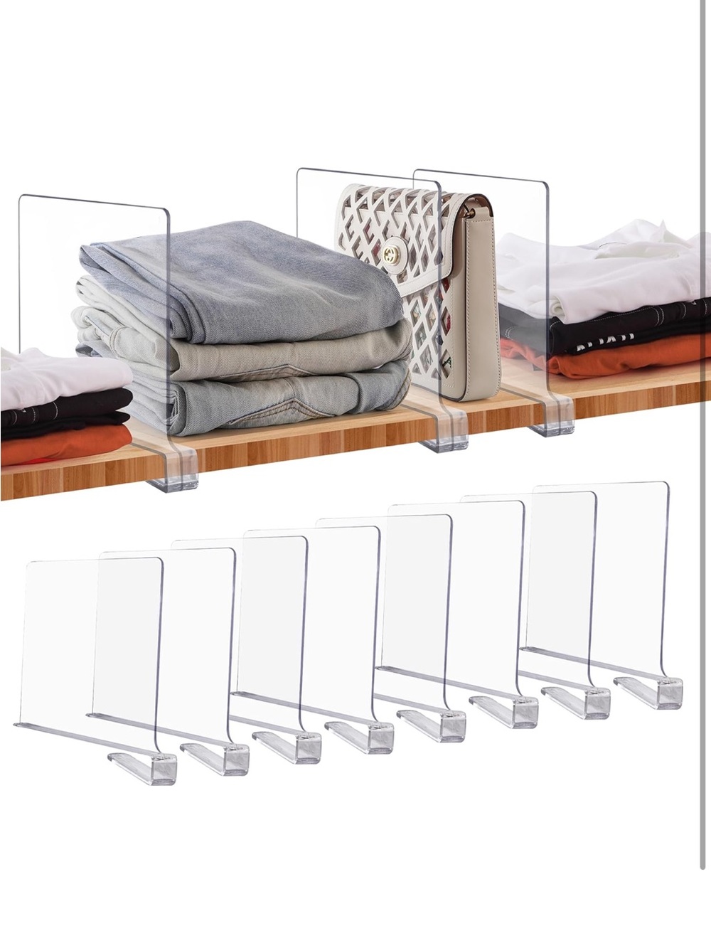 Clear Acrylic Shelving Dividers Closet Clothing Storage Organization Set of 11
